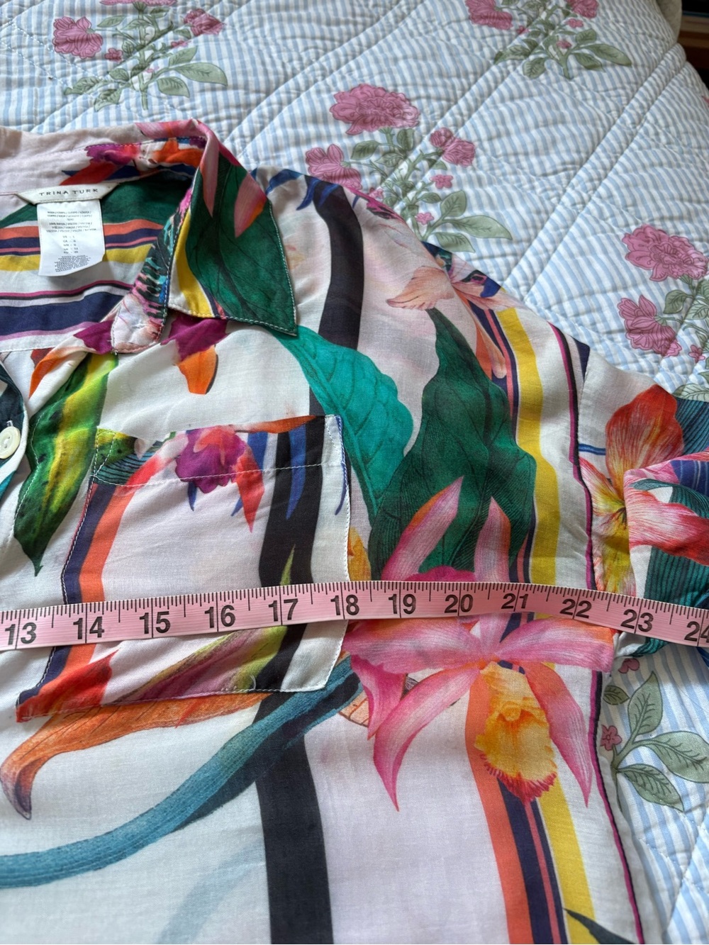 Trina Turk Rayon Bright Tropical Tunic Top Sz L - Picture 11 of 12